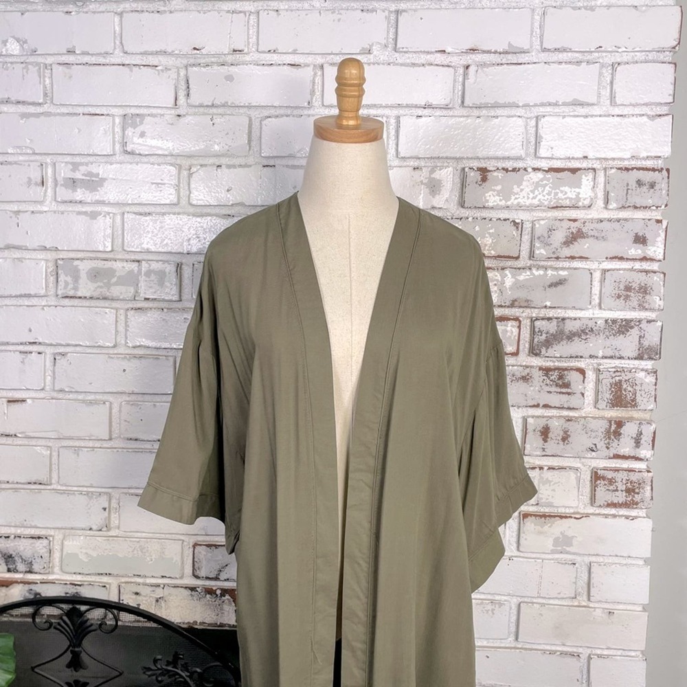 Bohemian Embroidered Floral Olive Green & Orange 3/4 Sleeve Kimono M/L - Picture 3 of 9
